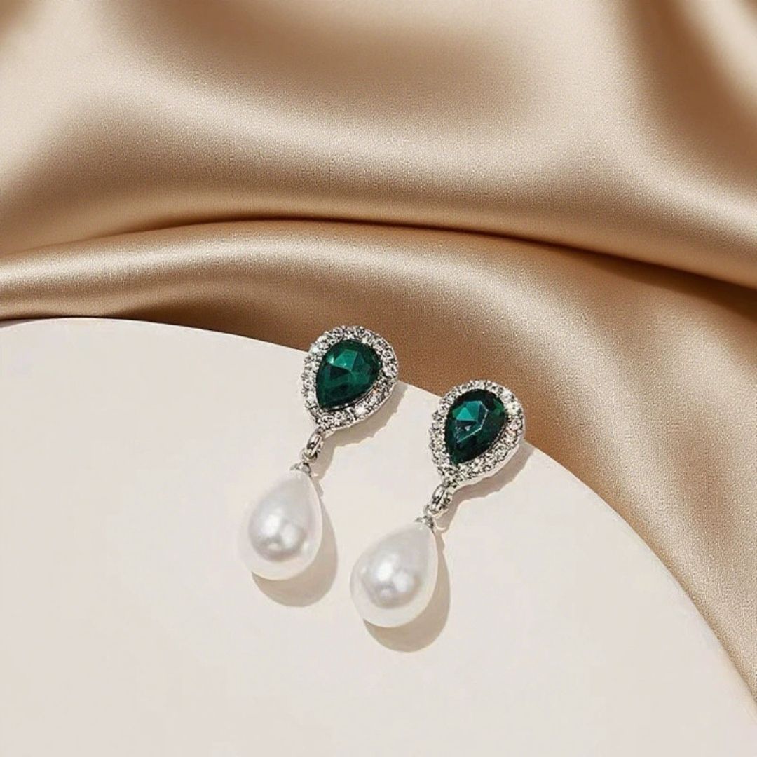 Emerald Pearl Drops Earrings