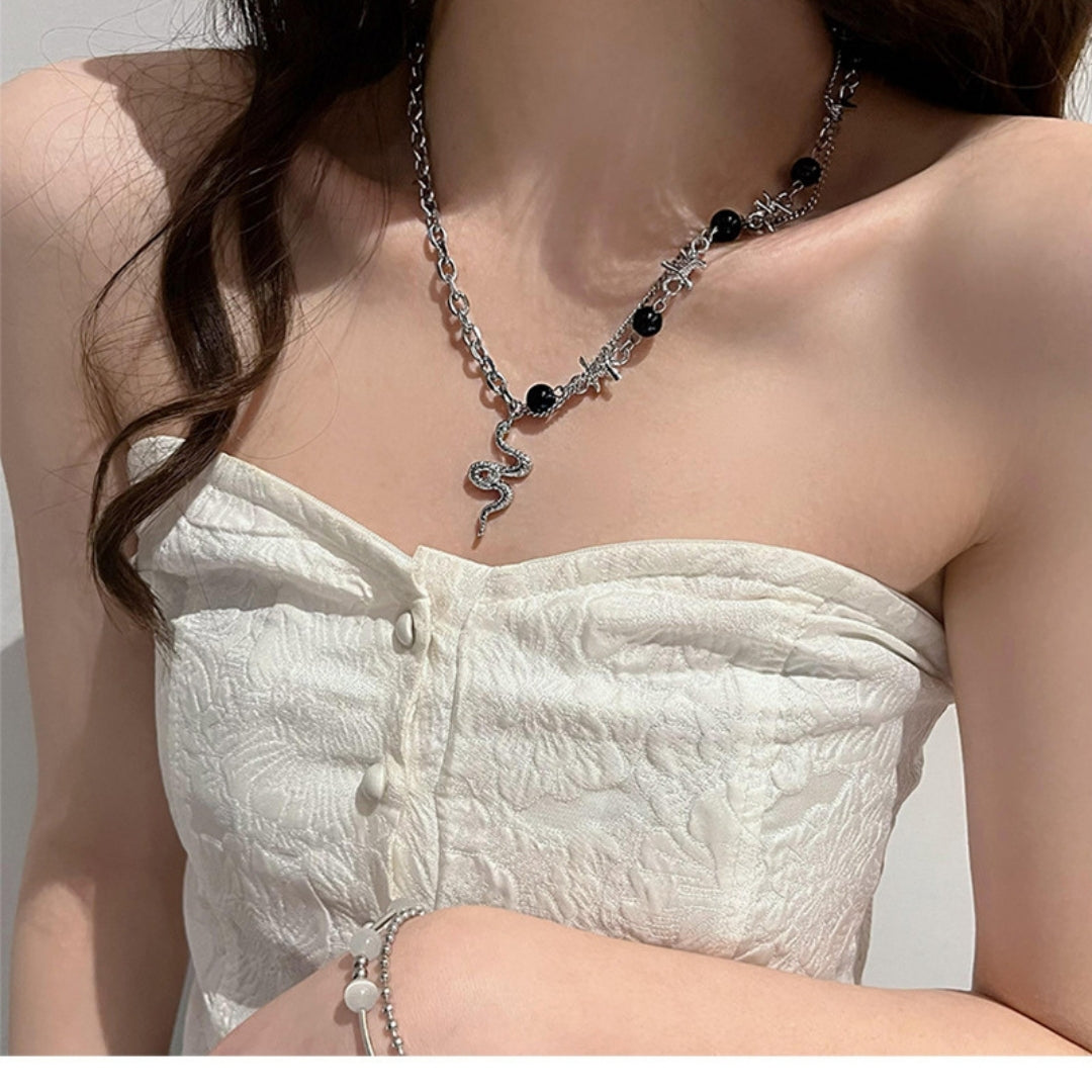 Bohemian Silver Snake Necklace