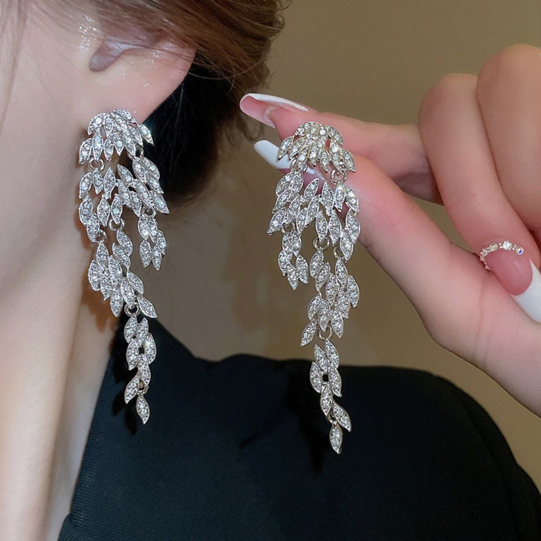 Elegant Crystal Leaf Earrings