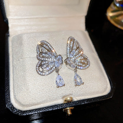 Rhinestone Butterfly Drop Earrings