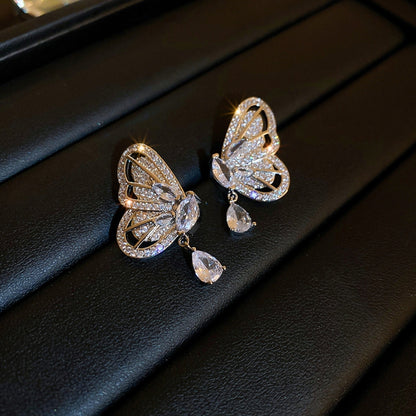 Rhinestone Butterfly Drop Earrings