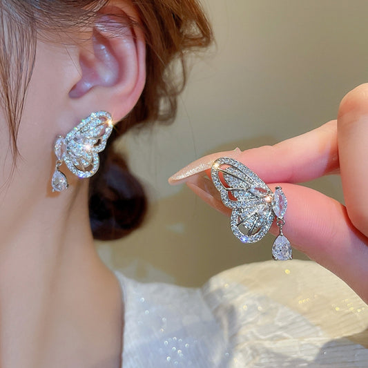 Rhinestone Butterfly Drop Earrings