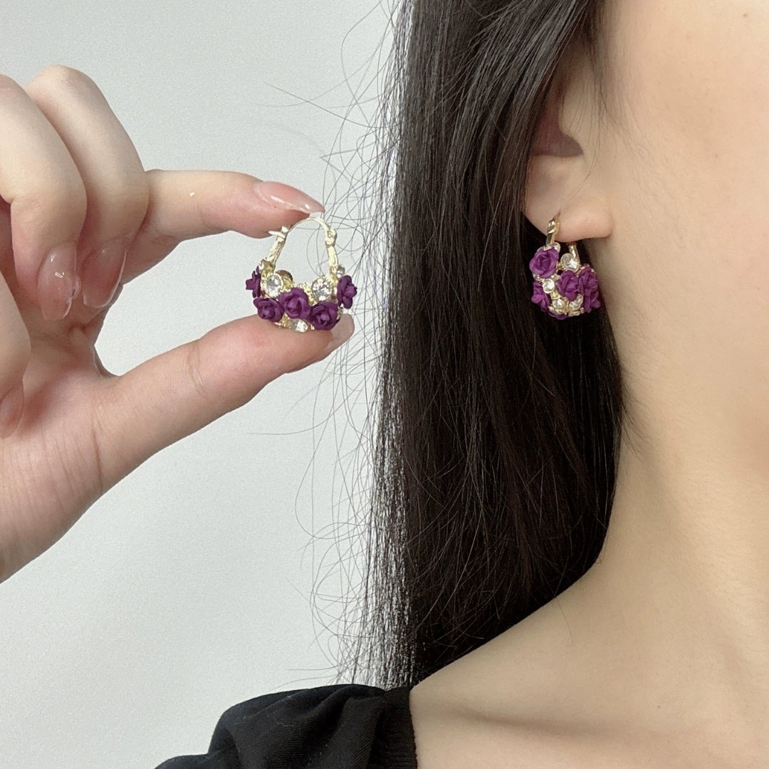 Lavender Bloom Hoops Earrings