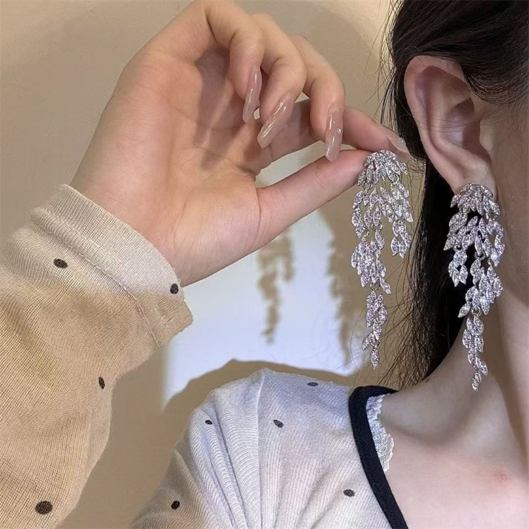 Elegant Crystal Leaf Earrings