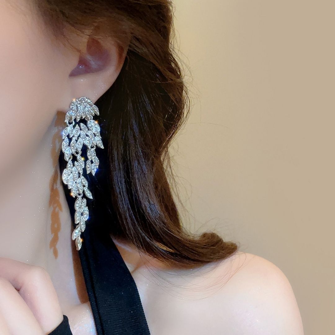 Elegant Crystal Leaf Earrings