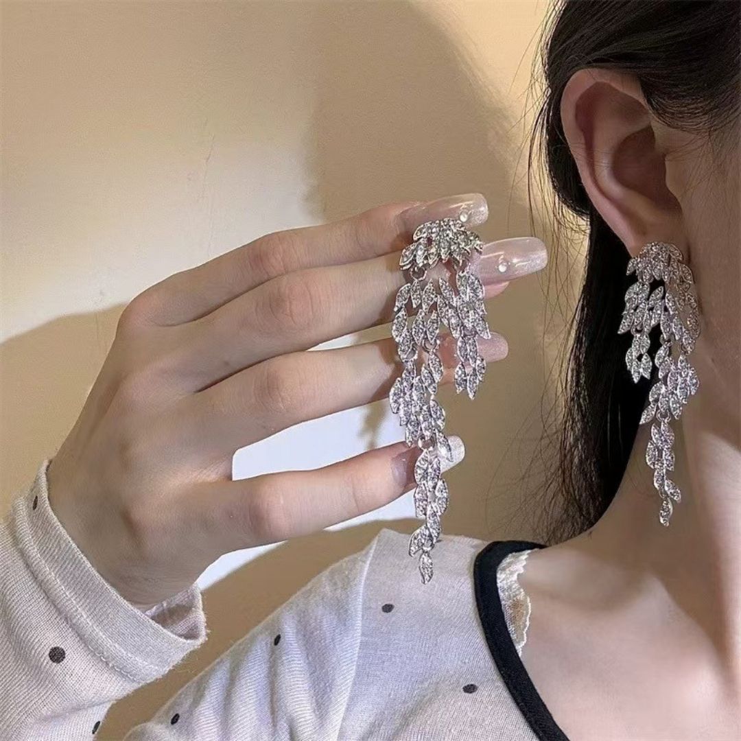 Elegant Crystal Leaf Earrings