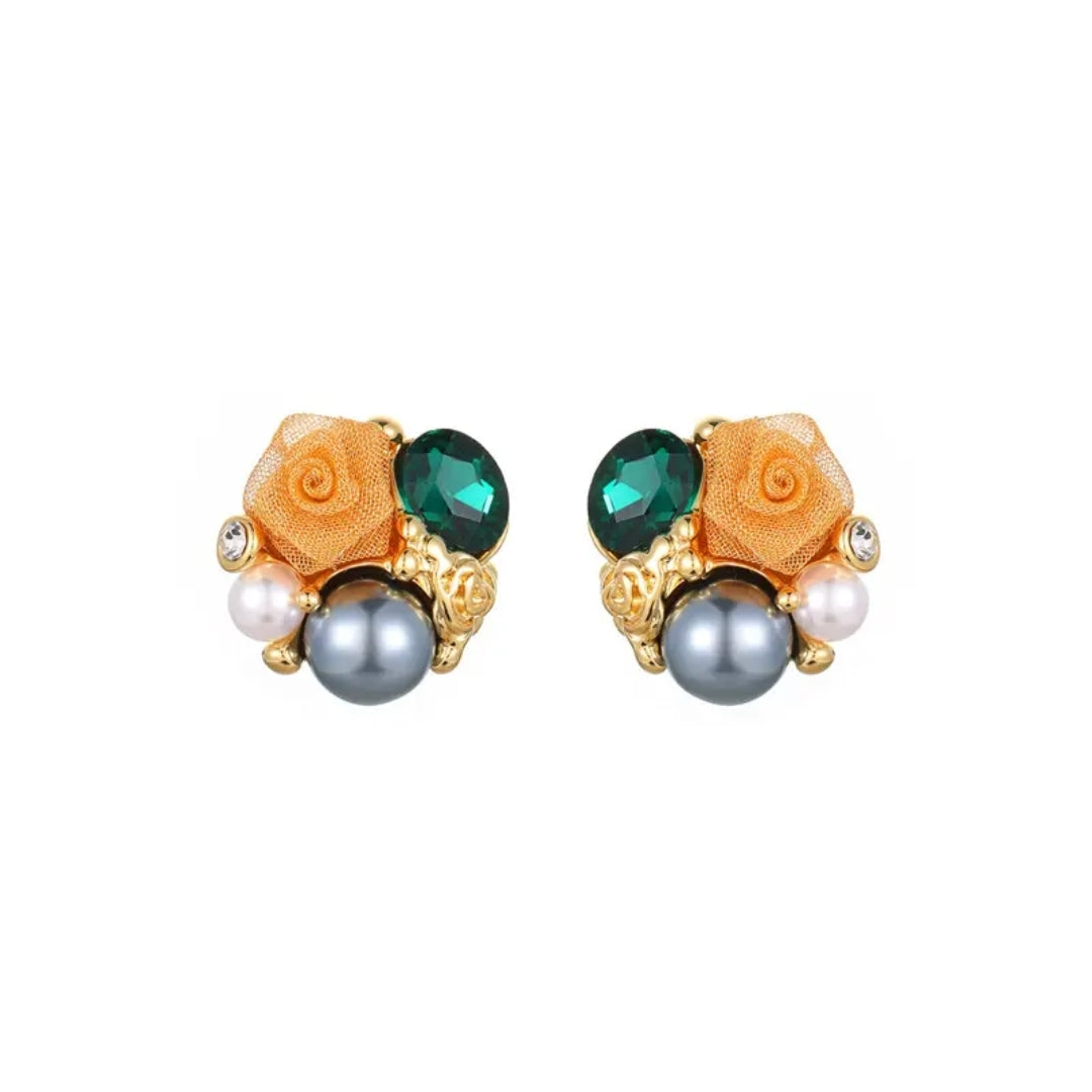 Veridian Blossom Pearl Earrings