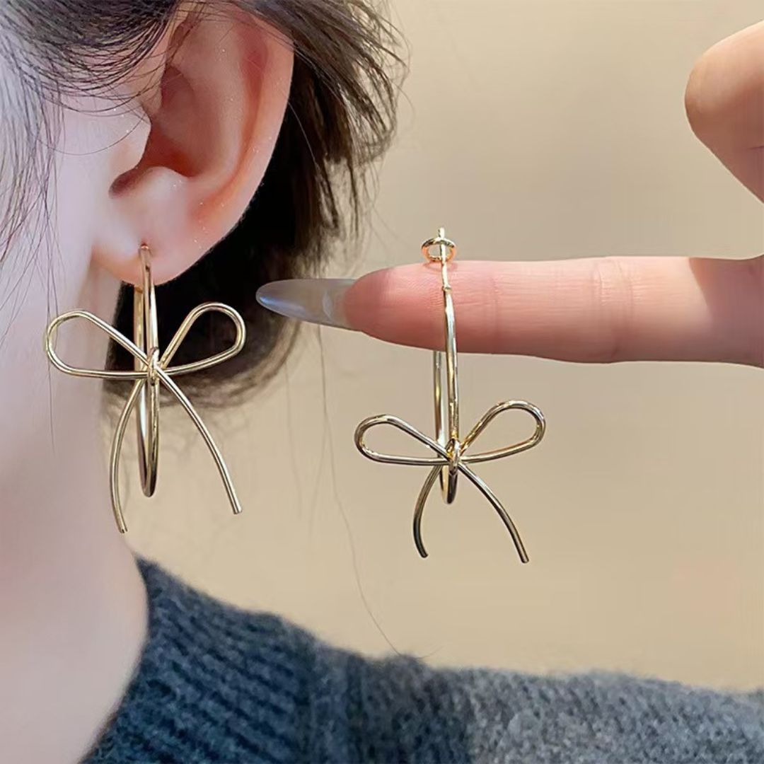 Golden Embrace Bow Hoops Earrings
