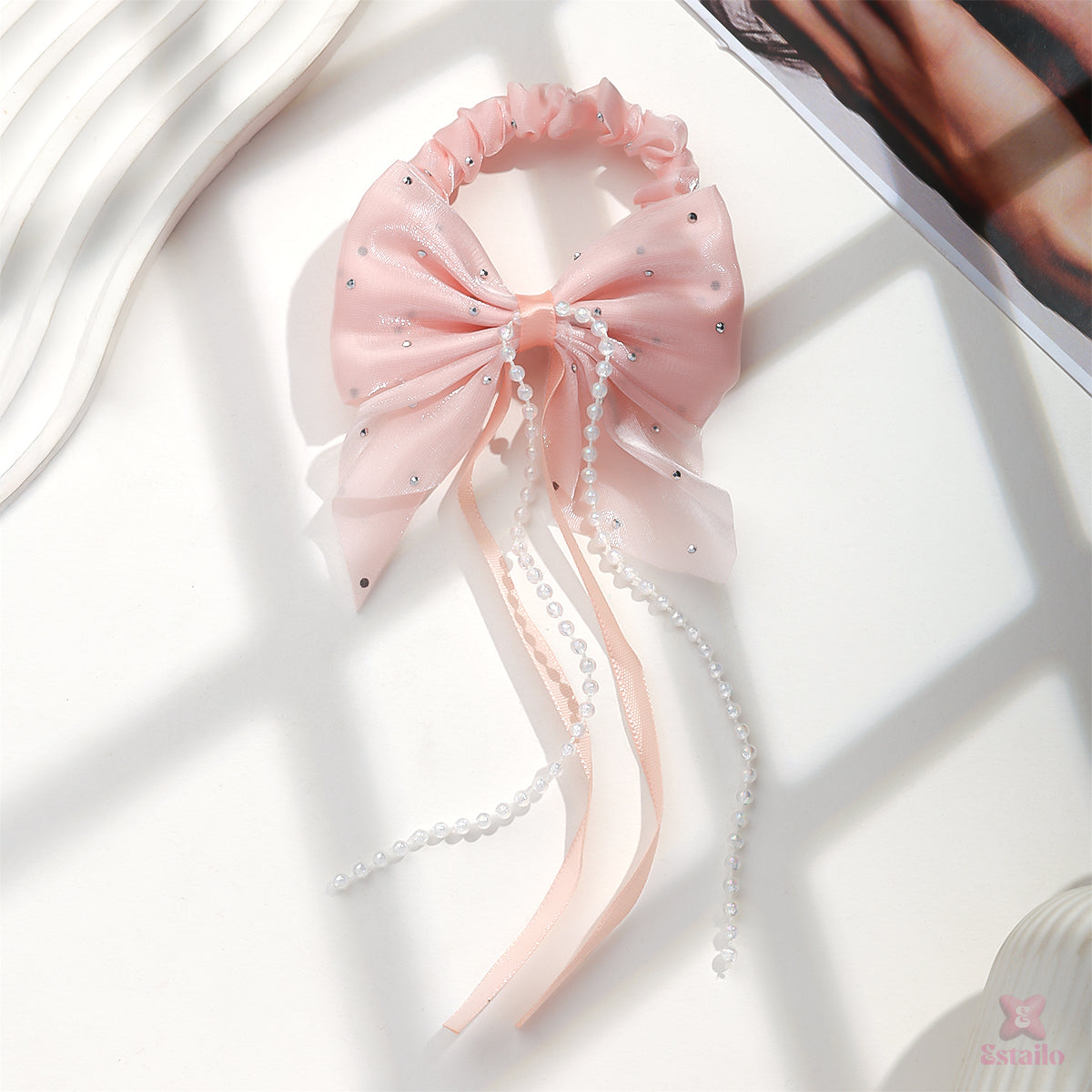 Glitter Bow Pearl Hair Rubber