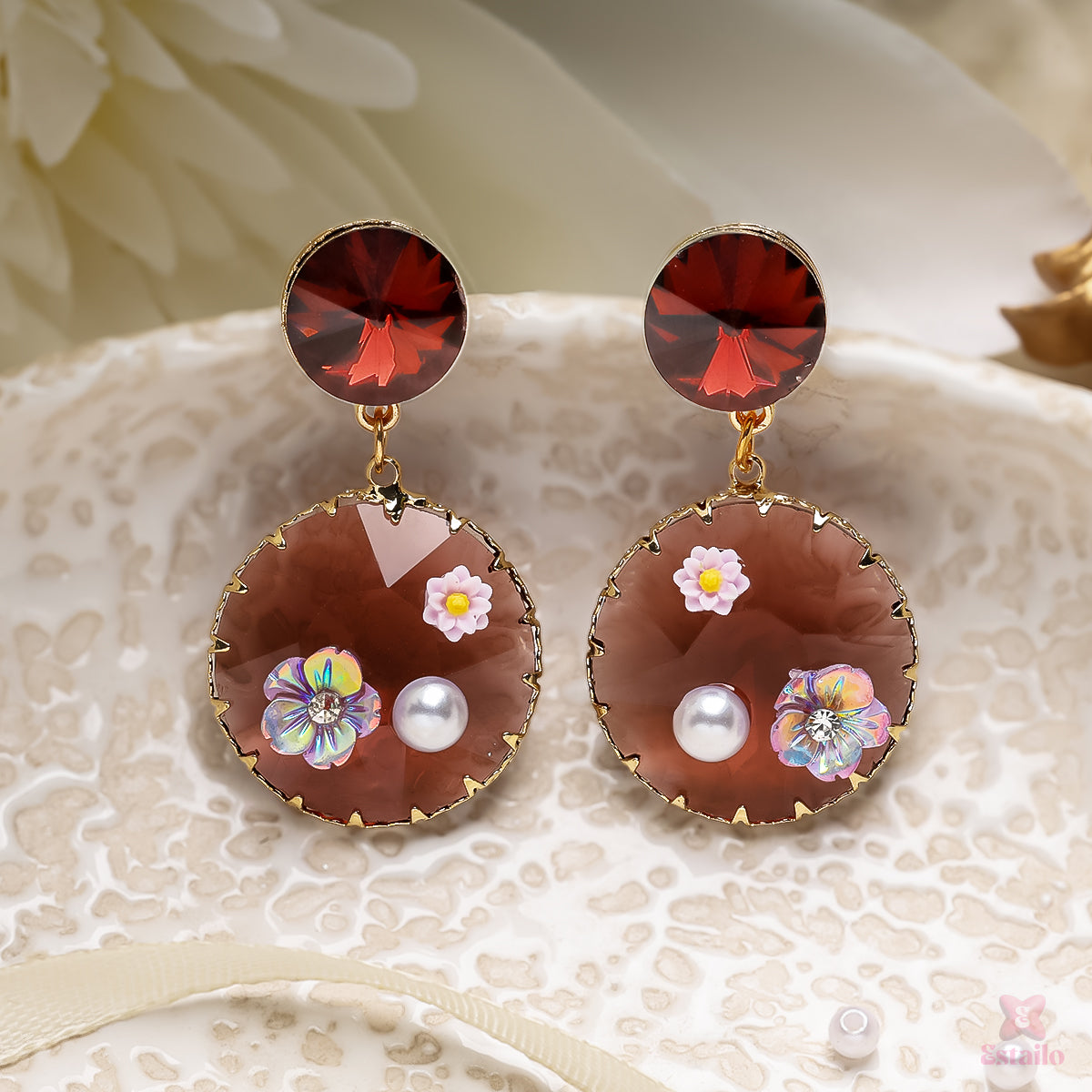 Crimson Bloom Drop Earrings