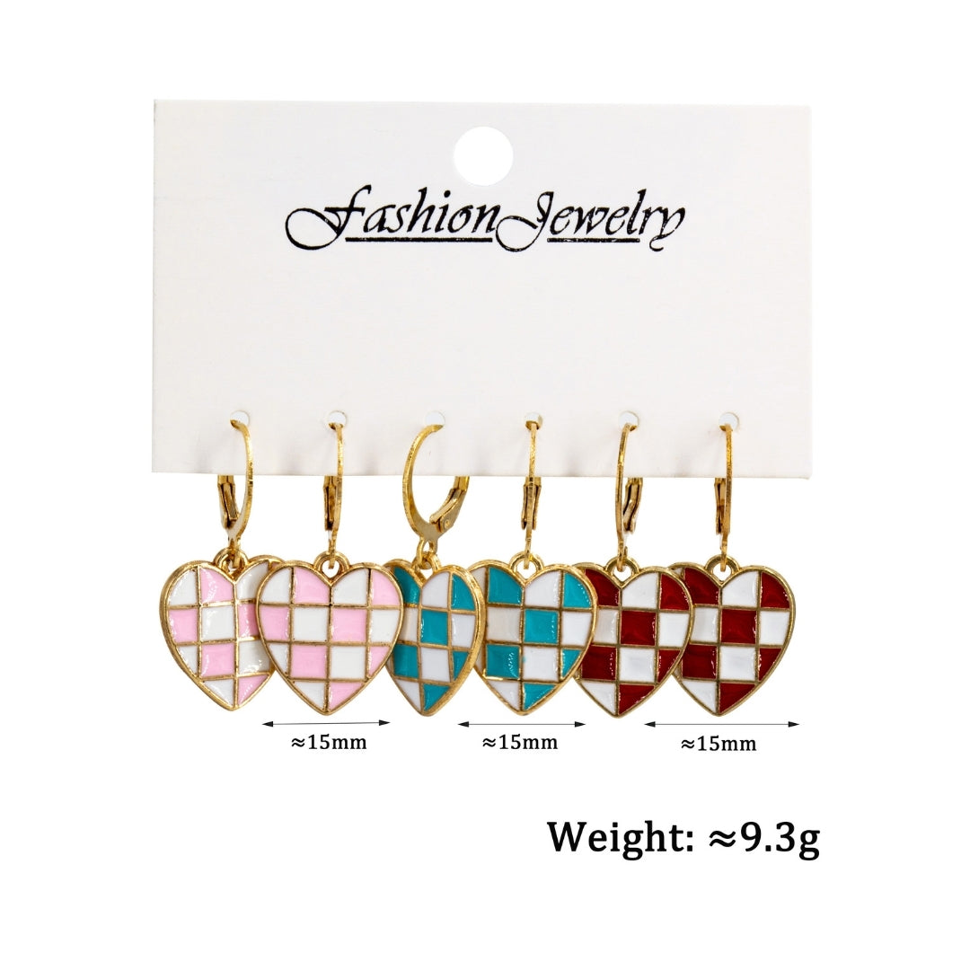 Retro Checkered Hearts Combo Earring