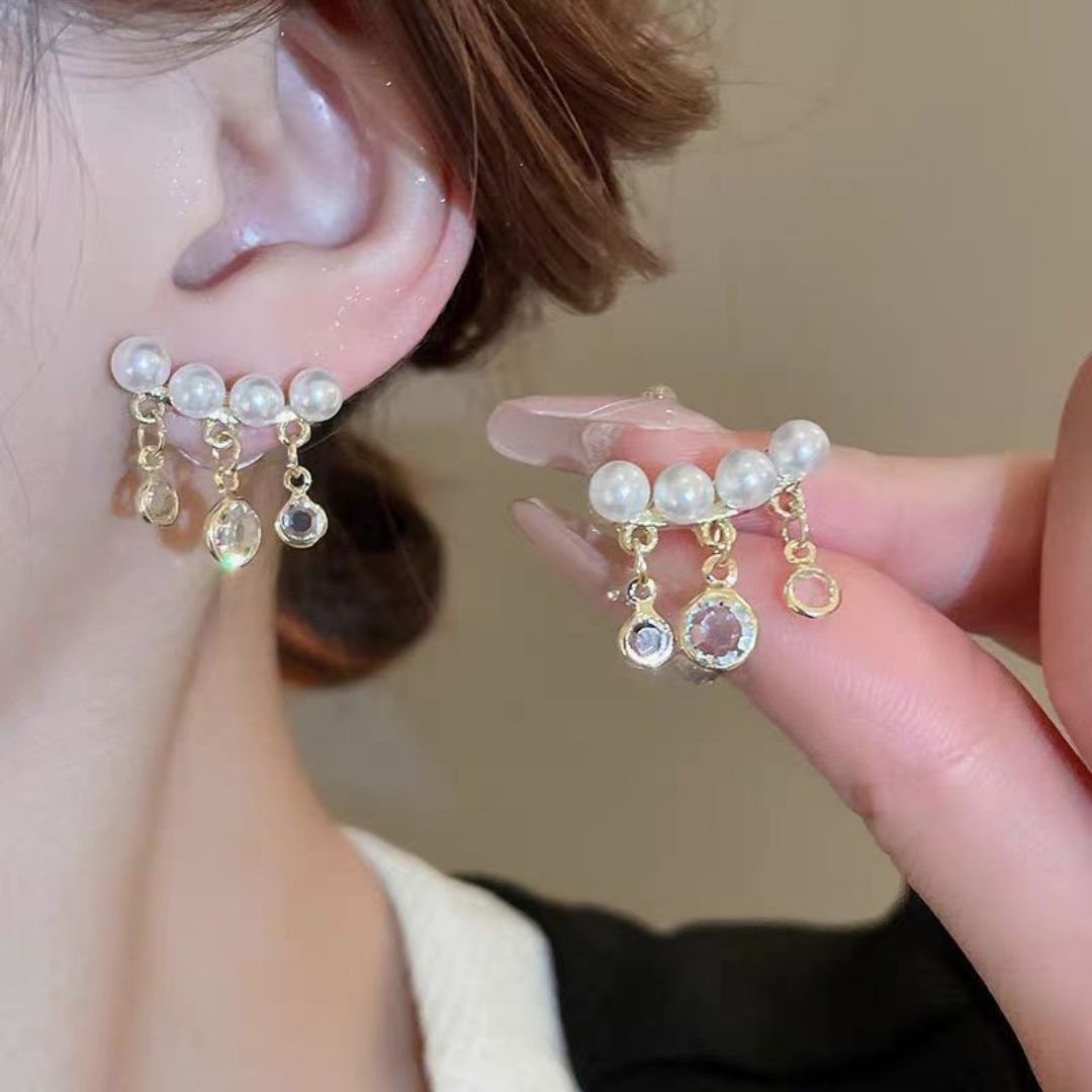 Pearl-Glint Cascades Earrings