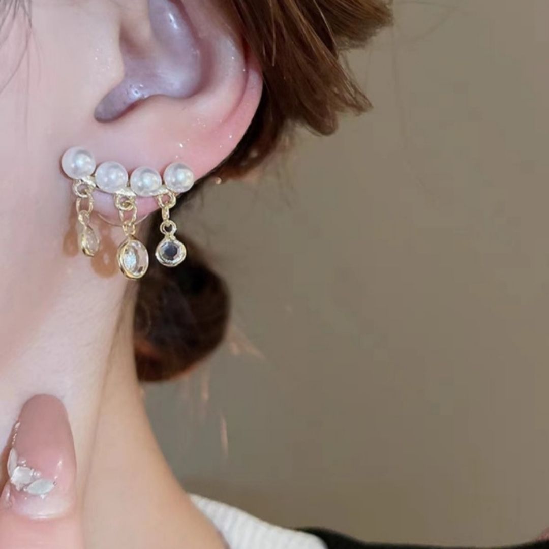Pearl-Glint Cascades Earrings