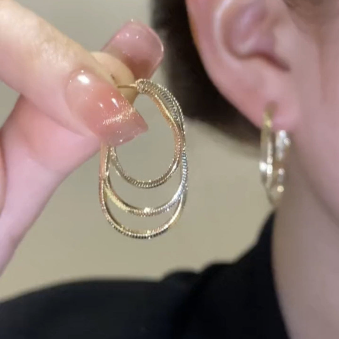 Golden Ripple Hoops Earrings