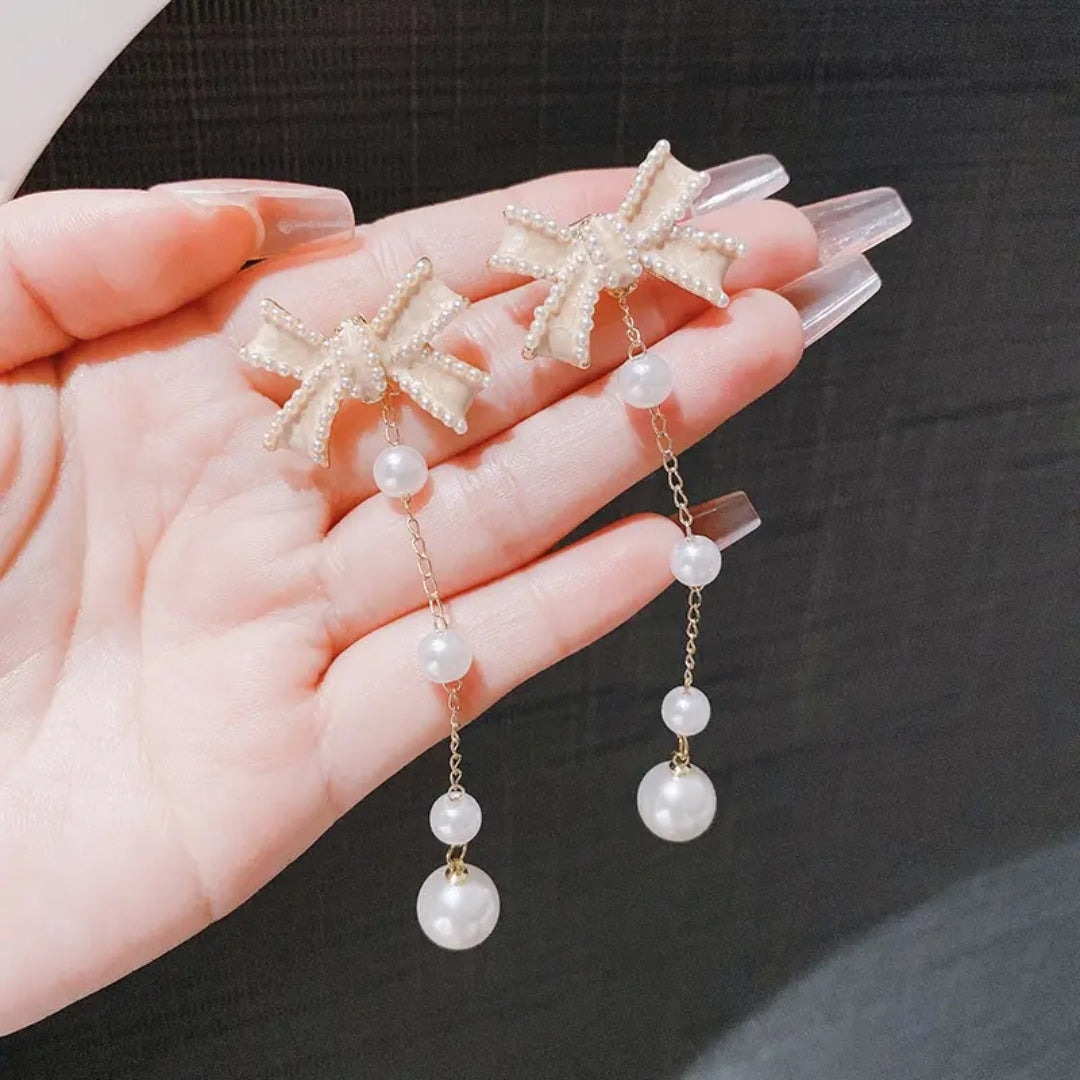 Gilded Bow & Pearl Earrings
