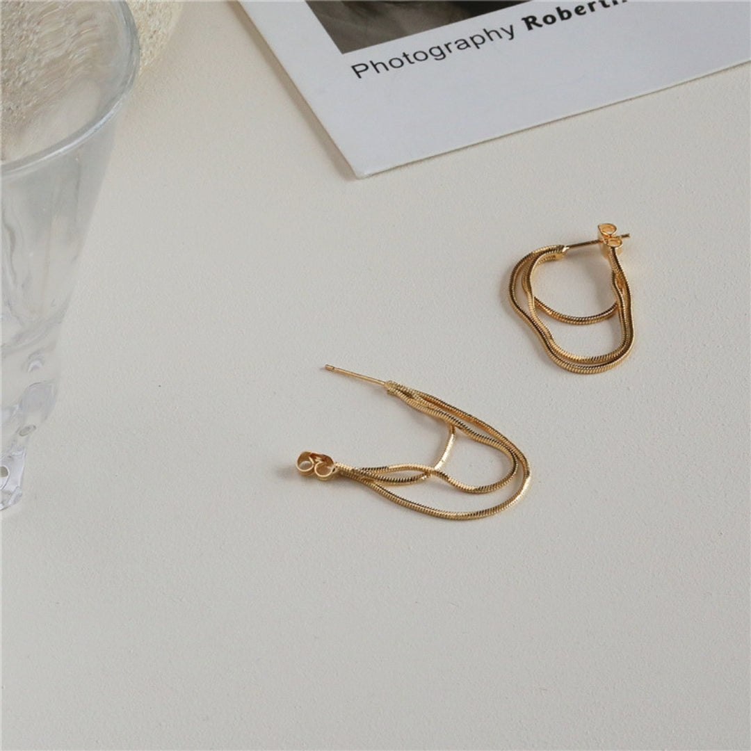 Golden Ripple Hoops Earrings