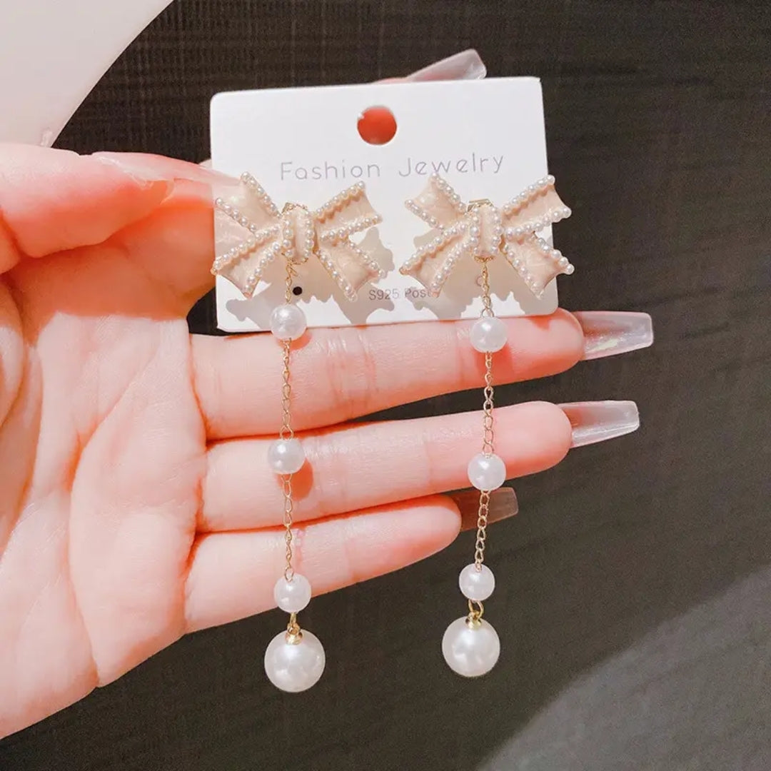 Gilded Bow & Pearl Earrings