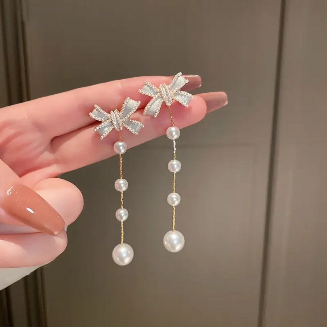 Gilded Bow & Pearl Earrings