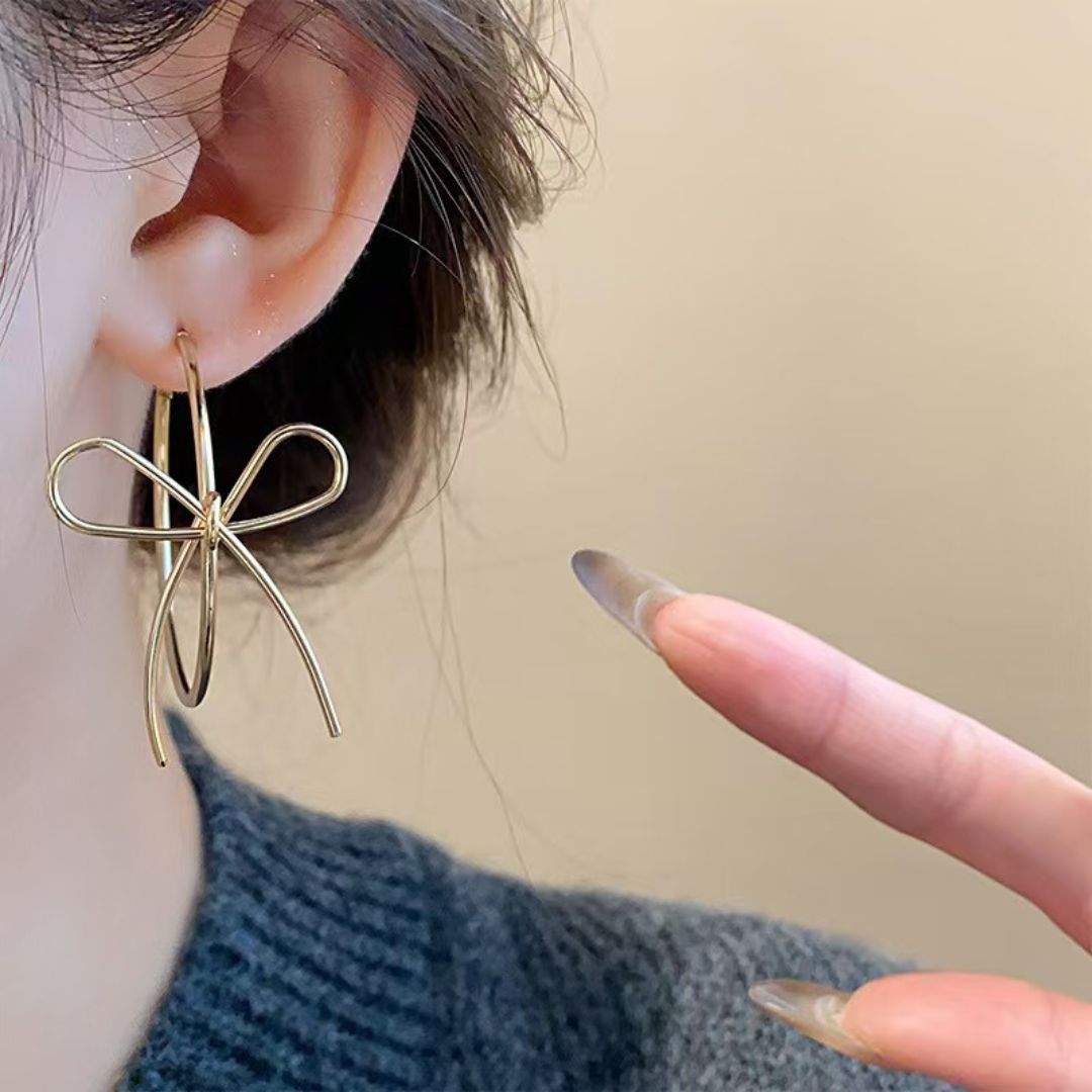 Golden Embrace Bow Hoops Earrings
