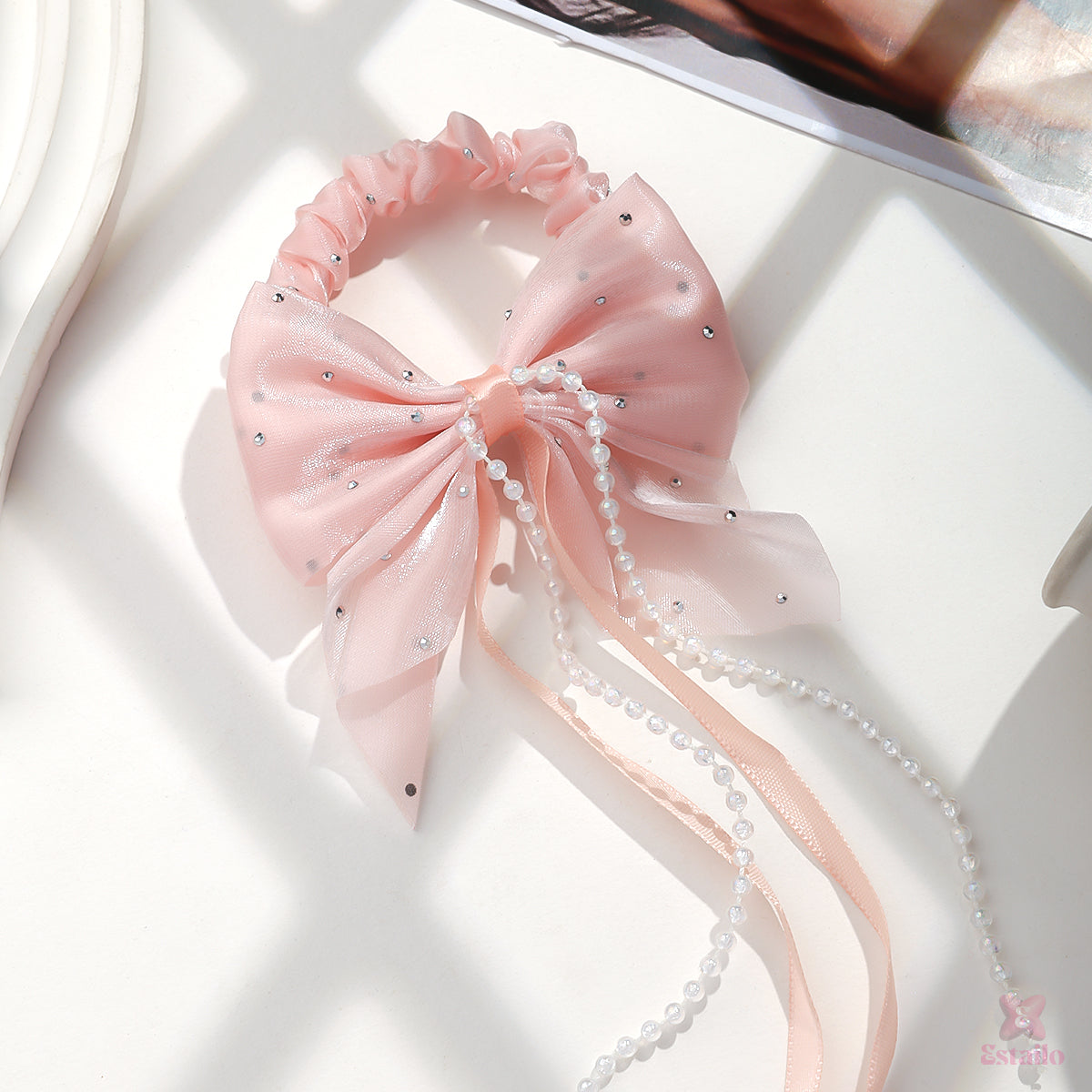 Glitter Bow Pearl Hair Rubber