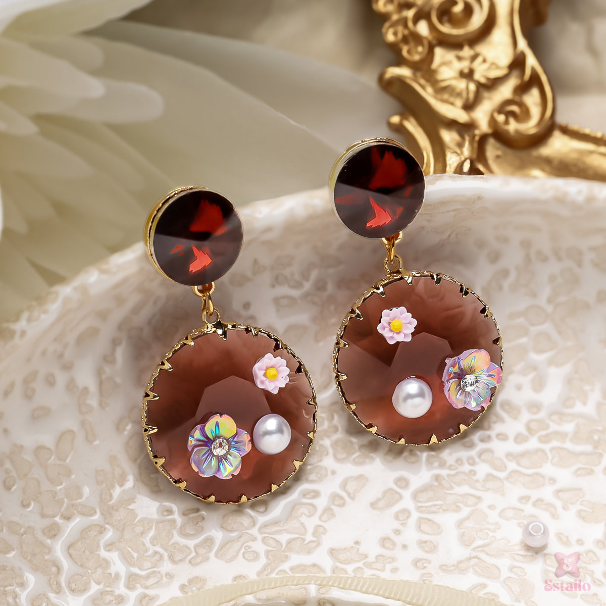 Crimson Bloom Drop Earrings