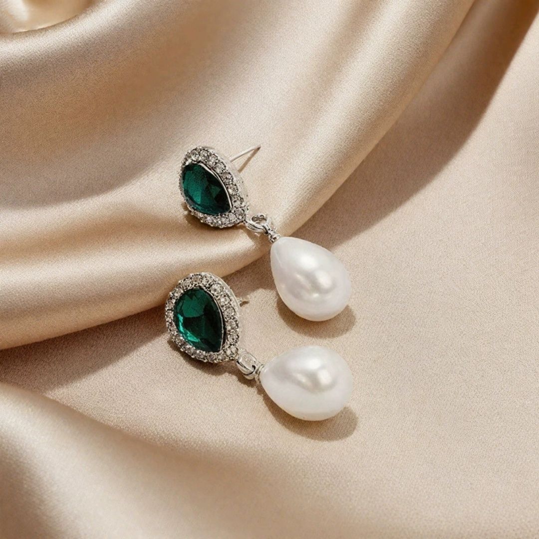 Emerald Pearl Drops Earrings