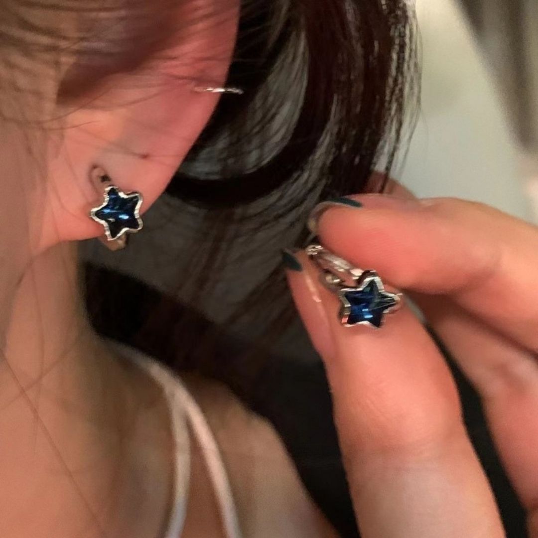 Blue Star Huggie Earrings