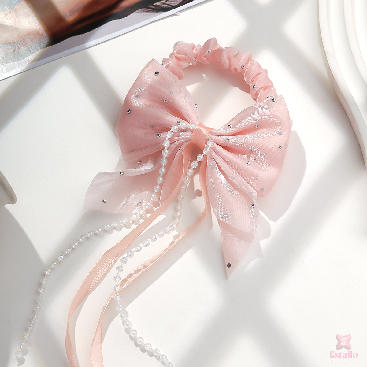 Glitter Bow Pearl Hair Rubber