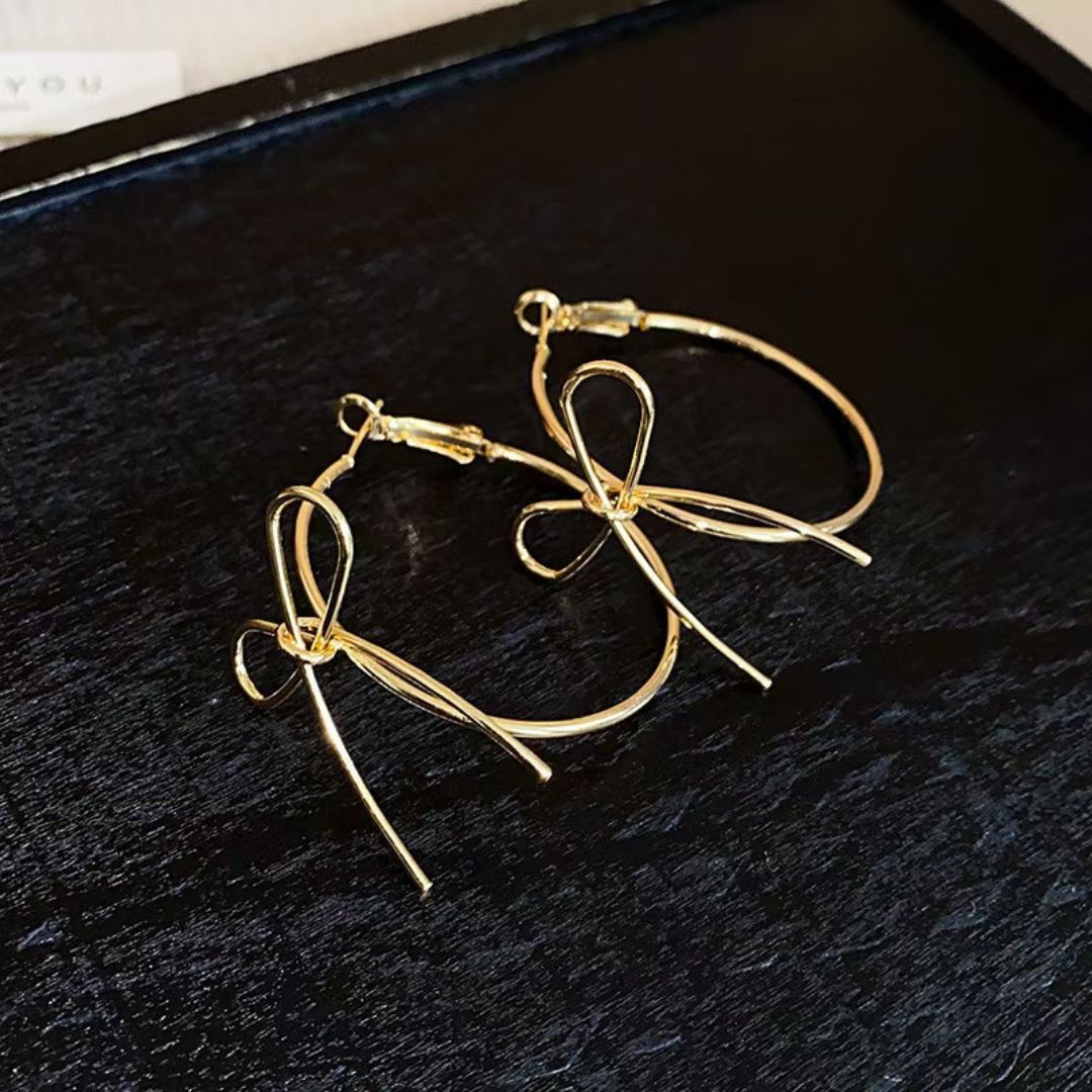 Golden Embrace Bow Hoops Earrings