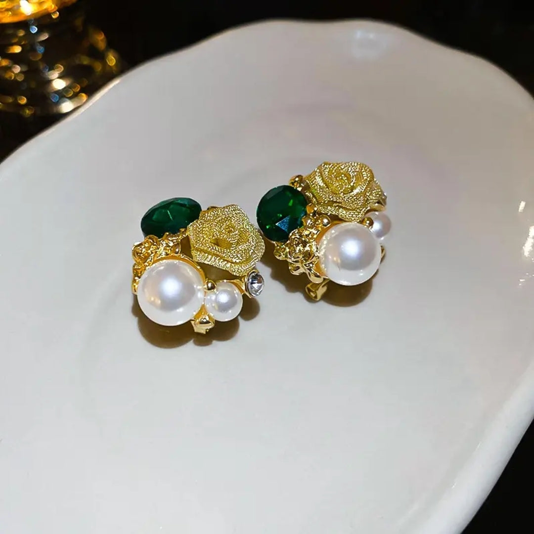 Veridian Blossom Pearl Earrings