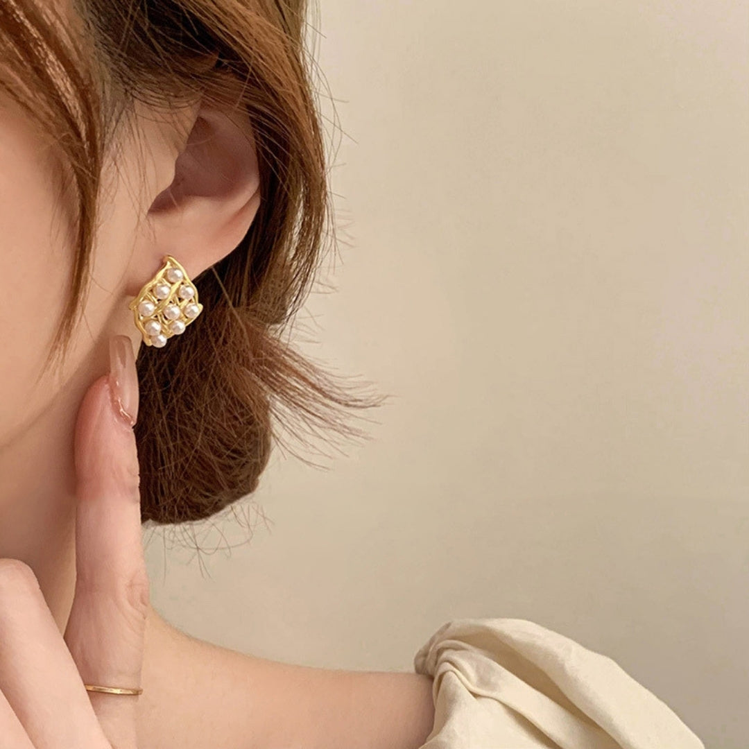 Lattice Pearl Studs Earrings
