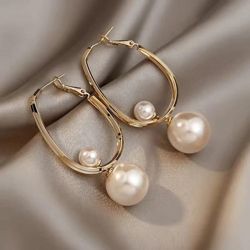 Pearl Dangle Hoops Earring