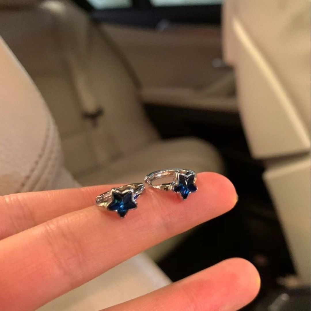 Blue Star Huggie Earrings