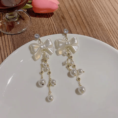 Bling Bow Long Chain Earrings