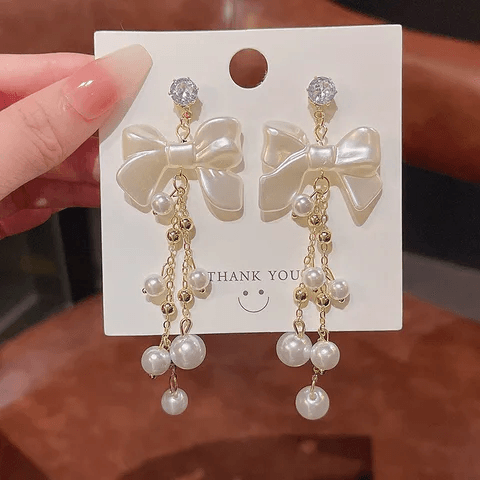 Bling Bow Long Chain Earrings