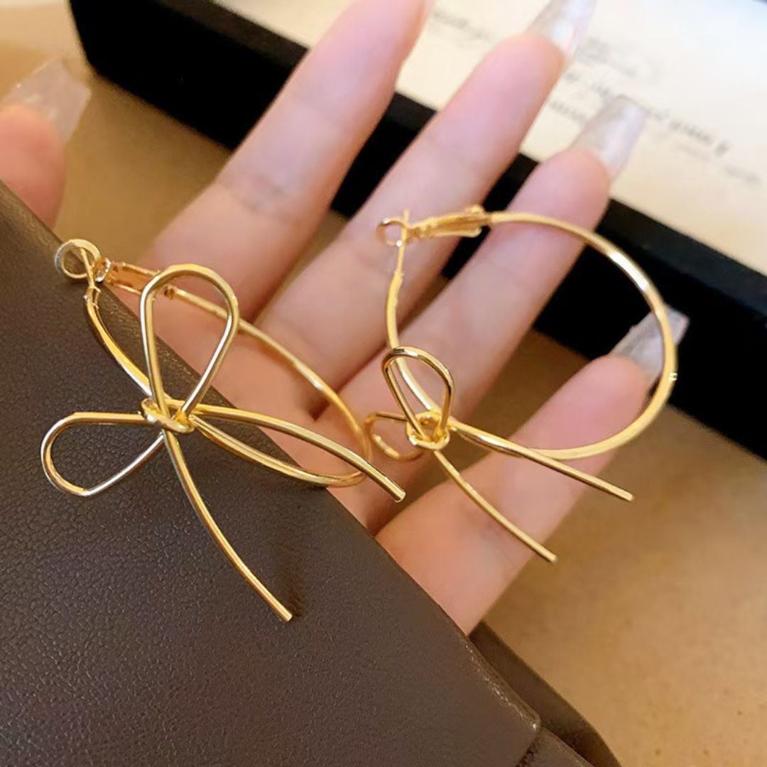 Golden Embrace Bow Hoops Earrings
