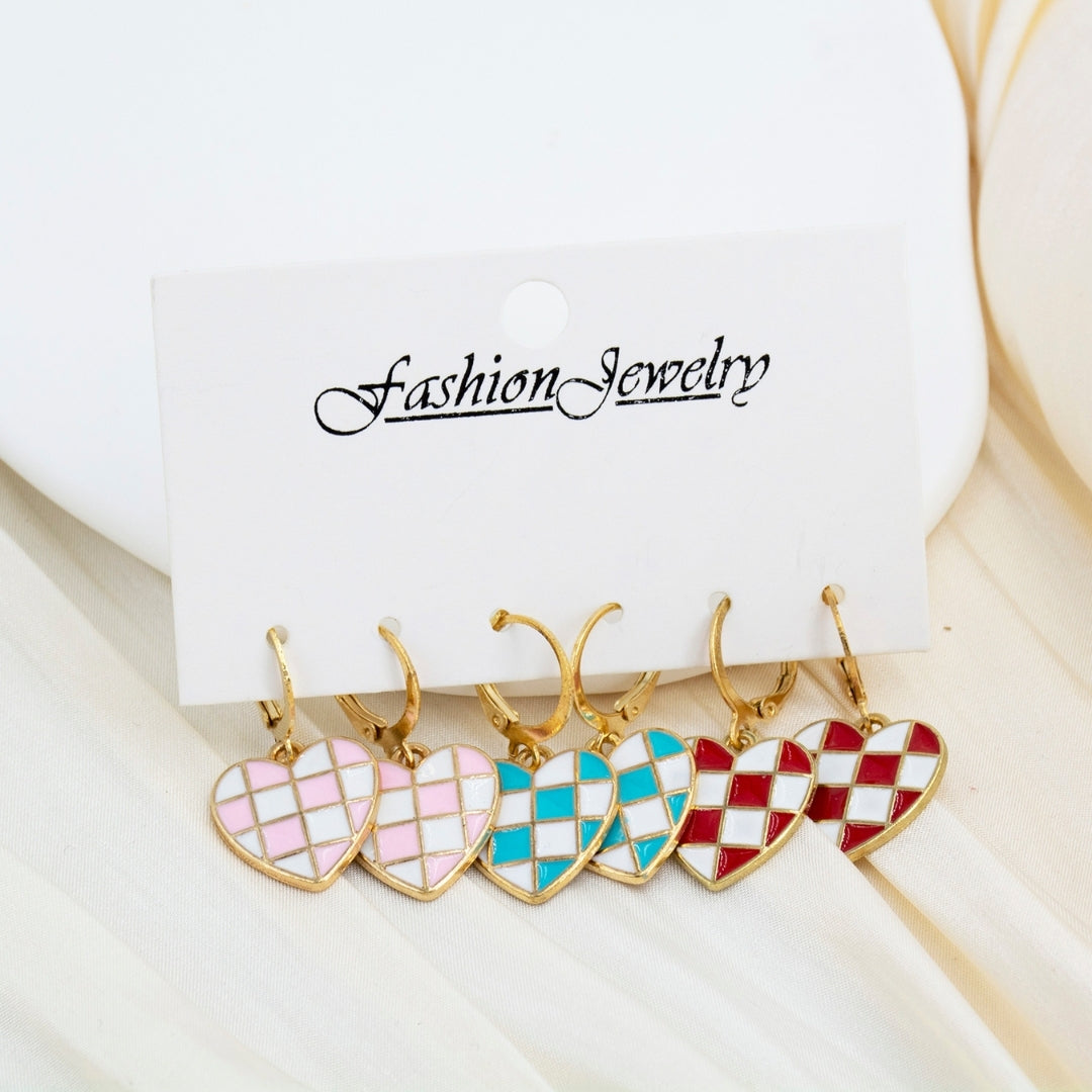 Retro Checkered Hearts Combo Earring