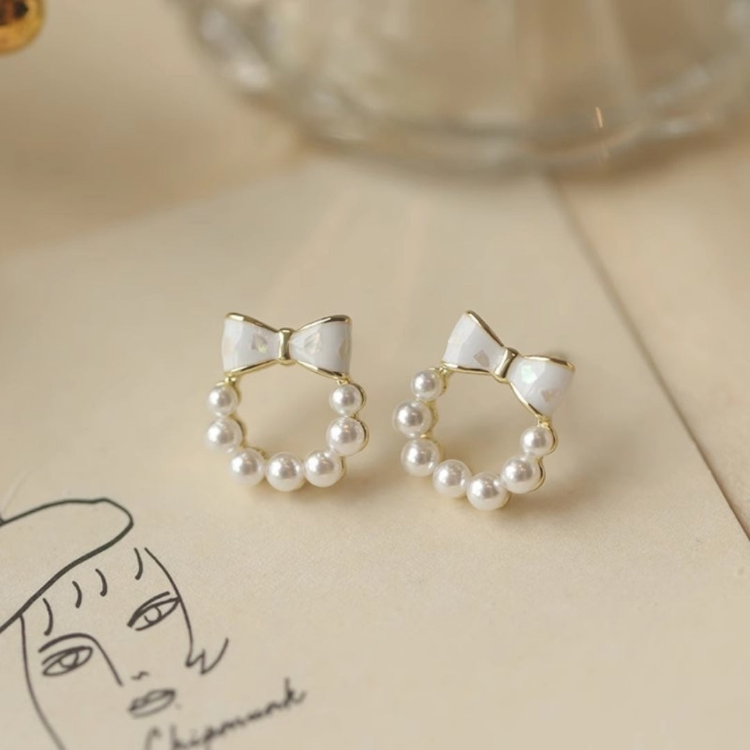 Sweet Bow Pearl  Studs Earrings
