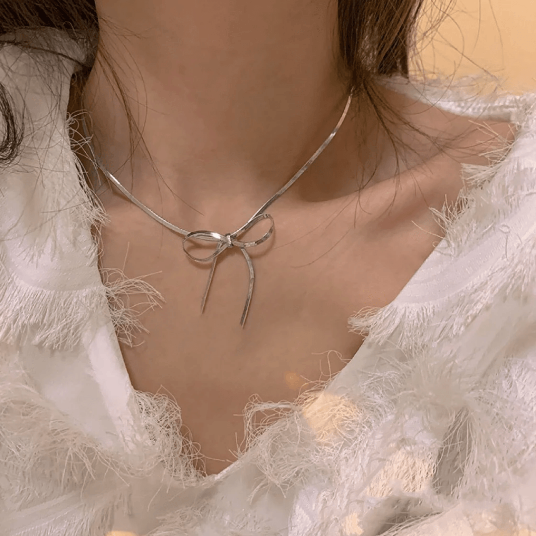 Silver Bow Statement Neckpiece