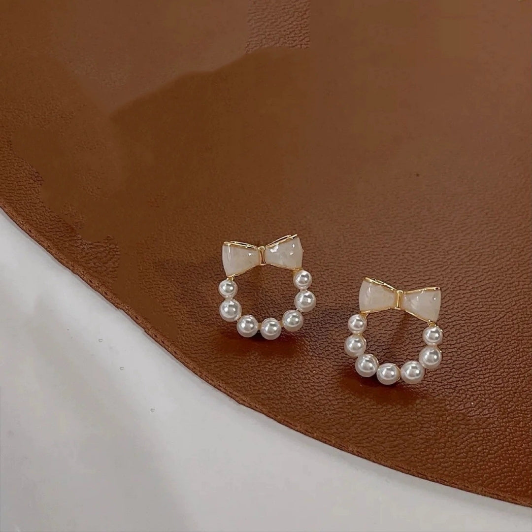 Sweet Bow Pearl  Studs Earrings