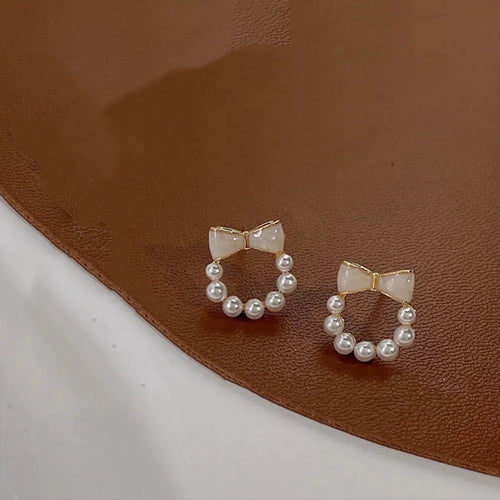 Sweet Bow Pearl  Studs Earrings