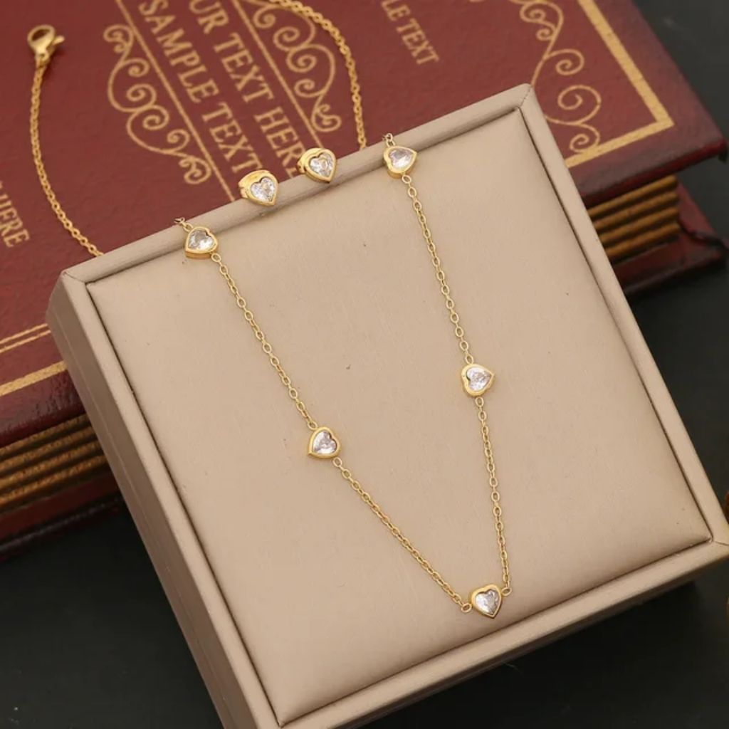 Heart Link Necklace And Earring