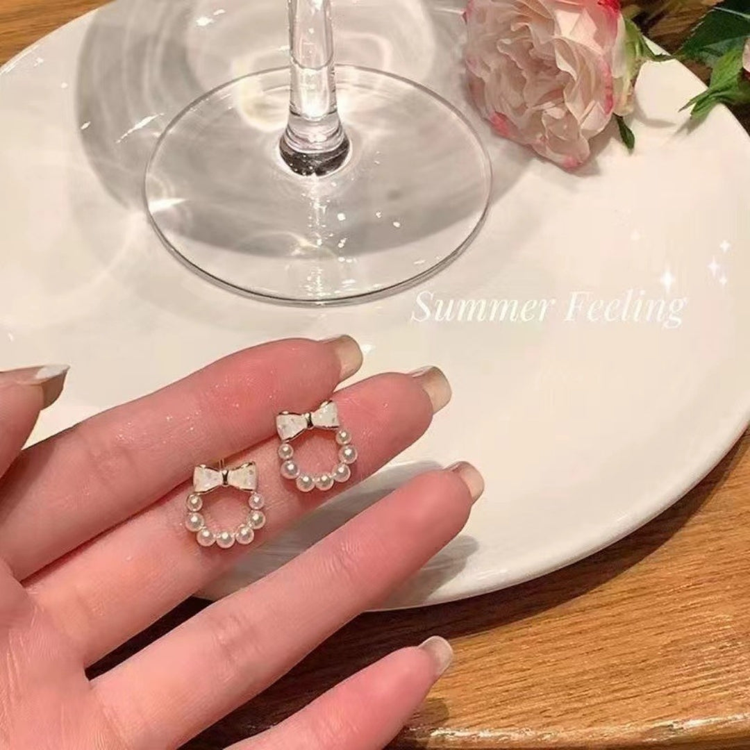 Sweet Bow Pearl  Studs Earrings