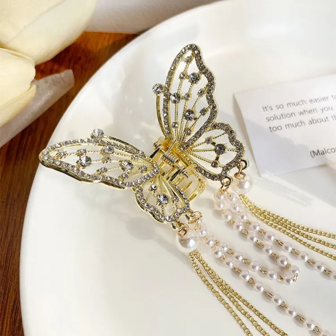 Butterfly Pearl Tassel Hair Claw