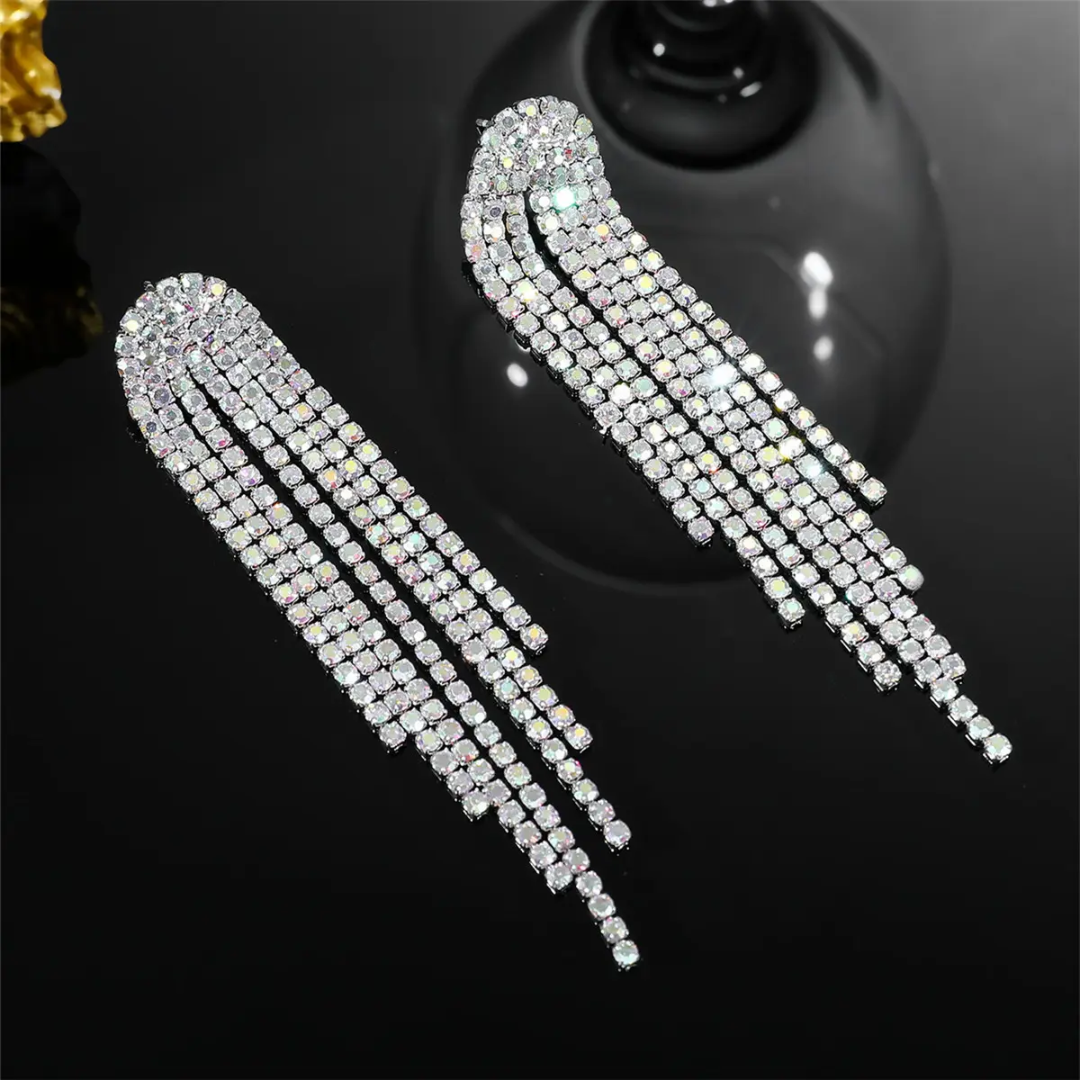 Crystal Cascade Long Chain Earrings