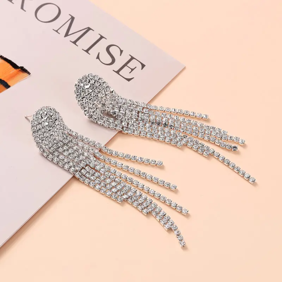 Crystal Cascade Long Chain Earrings