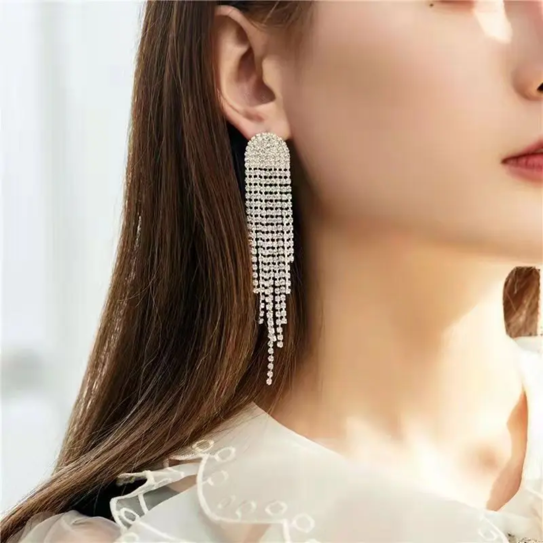 Crystal Cascade Long Chain Earrings