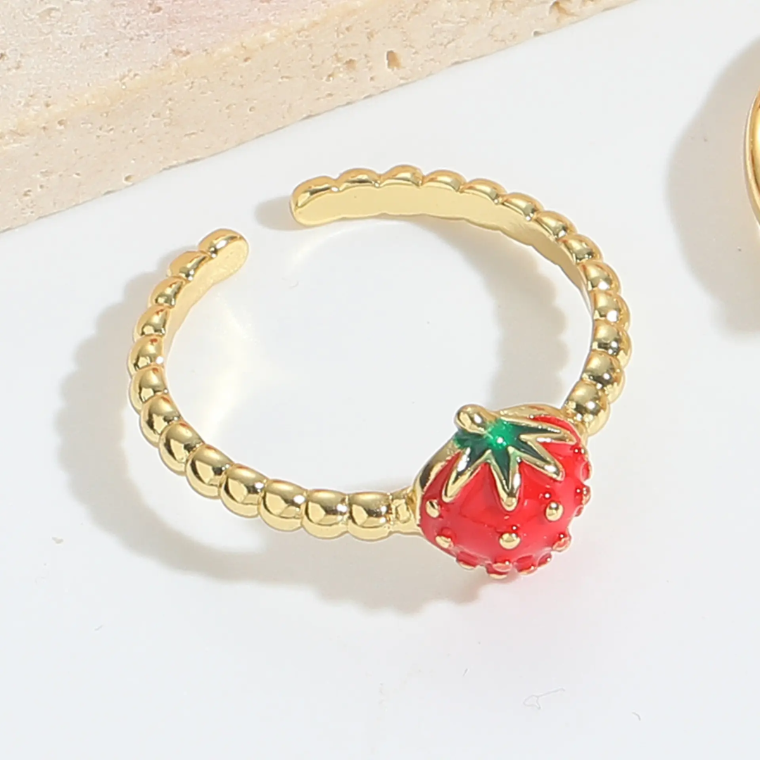 Golden Strawberry Charm Ring