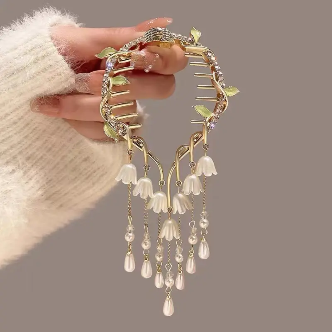 Lily of the Valley Pearl Tassel Hair Claw
