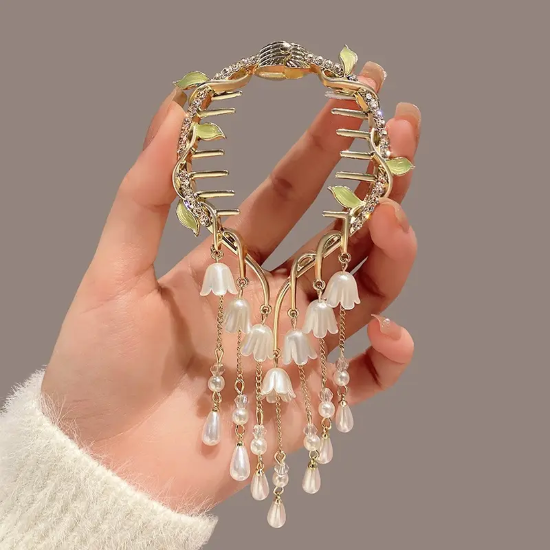 Lily of the Valley Pearl Tassel Hair Claw